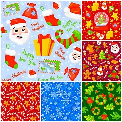 Mixed Color Cotton Fabric Christmas Fabric Bundles, Sewing Fabric Christmas Printing Quilting Fabric Patterns, for DIY Craft Christmas Party Supplies, Square, Mixed Color, 25x25cm, 6pcs/set