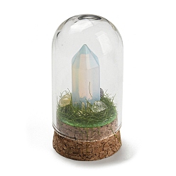 Opalite Opalite Bullet Display Decoration with Glass Dome Cloche Cover, Cork Base Bell Jar Ornaments for Home Decoration, 30x59.5~62mm