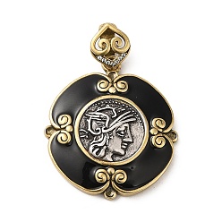 Antique Silver & Antique Golden Brass with Cubic Zirconia & Enamel Pendants, Long-Lasting Plated, Cadmium Free & Lead Free, Flat Round, Antique Silver & Antique Golden, 34.5x30.5x6mm, Hole: 9x3.5mm