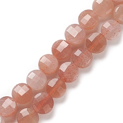 Sunstone Natural Sunstone Graduated Beads Strands, Faceted, Flat Round, 6~6.5x3.5~4mm, Hole: 0.9mm, about 57pcs/strand, 15.55''(39.5cm)