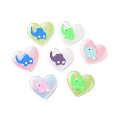 Mixed Color Acrylic Pendants, with Enamel and Glitter Powder, Heart with Elephant Pattern, Mixed Color, 26x29.5x2mm, Hole: 1.5mm