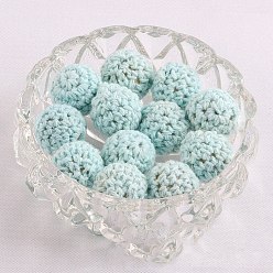 Pale Turquoise Handmade Woolen Macrame Wooden Pom Pom Ball Beads, for Baby Teether Jewelry Beads DIY Necklace Bracelet, Pale Turquoise, 20mm