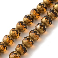 Оранжевый Прозрачные стеклянные бусины гальваническим пряди, половина золотым покрытием, граненые, круглые, оранжевые, 8 мм, отверстие : 1 мм, около 40 шт / нитка, 11.42 дюйм (29 см)