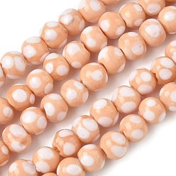 Персиковый Слойка Бусины лэмпворк , круглый в горошек, розовые, 8~9x7~8 мм, отверстие : 1.8 мм, около 45 шт / нитка, 12.99'' (33 см)