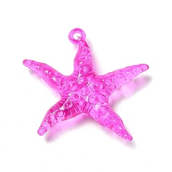 Фуксин Прозрачные акриловые подвески, очарование морской звезды, фуксиново-красные, 40x44x9.5 мм, отверстие : 2.2 мм, Около 150 шт / 500 г