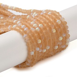 Сэнди Коричневый Стеклянные бусины, имитация нефрита , с половинным покрытием ab цвета, граненые, матовые, рондель, песчаный коричневый, 3x2 мм, отверстие : 0.7 мм, около 135~140 шт / нитка, 32~34 см