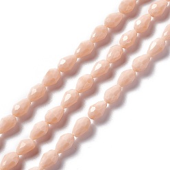 PeachPuff Faceted Glass Beads Strands, Teardrop, PeachPuff, 12x8~9mm, Hole: 1.2mm, about 57pcs/strand, 23.74''(60.3cm)