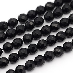 Black Onyx Natural Black Onyx Beads Strands, Faceted(64 Facets), Round, Dyed & Heated, about 8mm in diameter, hole: 1mm, 49pcs/strand, 15 inch