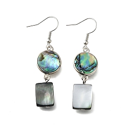 Rectangle Серьги-подвески из латунной ракушки с черными ракушками, долговечный, платина, прямоугольные, 54.5x14 мм