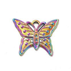 Rainbow Color Ion Plating(IP) 304 Stainless Steel Pendant Rhinestone Settings, Butterfly, Rainbow Color, Fit For 1.2mm Rhinestone, 20x24.5x2mm, Hole: 2x3mm