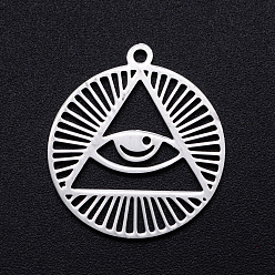Stainless Steel Color 201 Stainless Steel Pendants, Filigree Joiners Findings, Laser Cut, Flat Round with Eye, All Seeing Eye, Stainless Steel Color, 22x19.5x1mm, Hole: 1.5mm