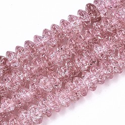 Pale Violet Red Crackle Glass Beads, Dyed & Heated, Rondelle, Pale Violet Red, 8x4mm, Hole: 1mm, about 89~95pcs/strand, 15.16~15.55 inch(38.5~39.5cm)