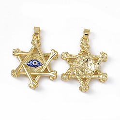 Royal Blue Natural Shell Pendants, Pentagram Charms with Eye, Dyed, with Rack Plating Golden Tone Brass Findings, Long-Lasting Plated, Royal Blue, 35x28x5mm, Hole: 6X4.5mm