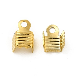 Golden 304 Stainless Steel Folding Crimp Ends, Fold Over Crimp Cord Ends, Golden, 7.5x5x4mm, Hole: 1.4mm, Inner Diameter: 4mm