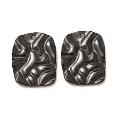 Black 304 Stainless Steel Pendants, Hammered Rectangle Charms, Ion Plating(IP), Long-Lasting Plated, Black, 18.5x14x2mm, Hole: 1.4mm