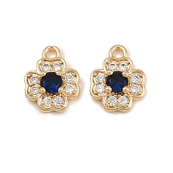 Королевский синий Латунные микро проложить кубического циркония подвески, клевер амулеты, реальный 18 k позолоченный, королевский синий, 9.5x7.5x3 мм, отверстие : 1 мм