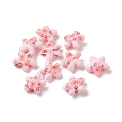 Pink Handmade Polymer Clay Beads, Starfish with Flower Pattern, Pink, 14~16x15~16.5x5.5~7mm, Hole: 1.8mm