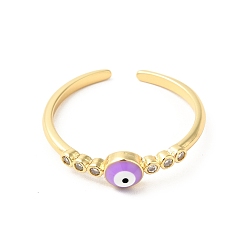 Medium Orchid Enamel Evil Eye Open Cuff Ring with Clear Cubic Zirconia, Real 18K Gold Plated Brass Jewelry for Women, Cadmium Free & Nickel Free & Lead Free, Medium Orchid, US Size 7 3/4(17.9mm)