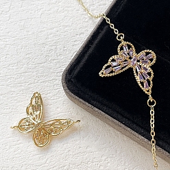 Lilac Alloy Micro Pave Cubic Zirconia Pendants, Butterfly, Lilac, 22x27mm