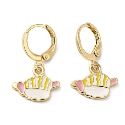 Food Real 18K Gold Plated Brass Dangle Leverback Earrings, with Colorful Enamel, Food, 23.5x15mm