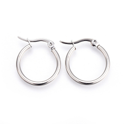 Stainless Steel Color 201 Stainless Steel Hoop Earrings, with 304 Stainless Steel Pin, Hypoallergenic Earrings, Ring Shape, Stainless Steel Color, 25.5x24x2mm, 12 Gauge, Pin: 1mm