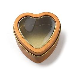 Gold Tinplate Iron Heart Shaped Candle Tins, Gift Boxes with Clear Window Lid, Storage Box, Gold, 6x6x2.8cm