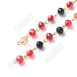 Красный Гальванические стеклянные граненые цепочки рондель ручной работы из бисера, с железными ушками, несварные, красные, 13.5x8 мм, около 3.28 футов (1 м) / коробка