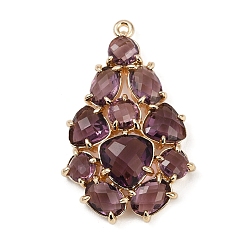 Кокосово-Коричневый Подвески из латунной кошки, слеза, без свинца и без кадмия, долговечный, стойки покрытие, реальный 18 k позолоченный, граненые, кокосового коричневый, 33x21x6 мм, отверстие : 1.2 мм