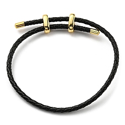 Black Leather Braided Cord Bracelets, Adjustable Bracelet, Black, Inner Diameter: 5/8~2-7/8 inch(1.5~7.3cm)