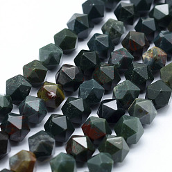 Bloodstone Natural Bloodstone Beads Strands, Heliotrope Stone Beads, Star Cut Round Beads, Faceted, 8~8.5mm, Hole: 1mm, about 48~50pcs/strand, 14.9~15.1 inch(38~38.5cm)