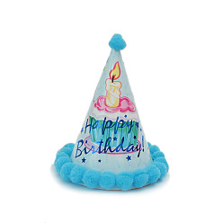 Темно-Голубой Слово с днем рождения бумажная вечеринка шляпы конус, с помпонами, для украшения дня рождения, глубокое синее небо, 125x200 мм