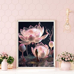Pink Flower DIY Diamond Painting Kit, Including Resin Rhinestones Bag, Pink, 400x300mm