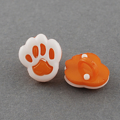 Темно-Оранжевый Акриловые пуговицы с хвостовиком, 1-луночное, окрашенные, лапа, темно-оранжевый и белый, 19x17x8 мм, отверстие : 4x2 мм