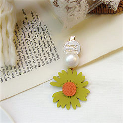 Yellow hair clip Cute Daisy Hair Tie with Floral Elastic Band - Forest Style, Leather Cover.