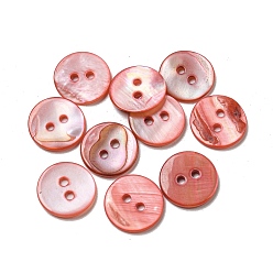 Tomato Freshwater Shell Buttons, 2-Hole, Flat Round, Tomato, 15x1~2mm, Hole: 2mm