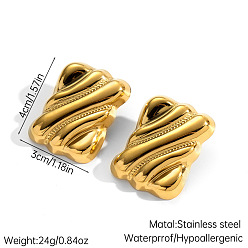 Rectangle Текстурированные 304 серьги из нержавеющей стали, реальный 18 k позолоченный, прямоугольные, 40x30 мм