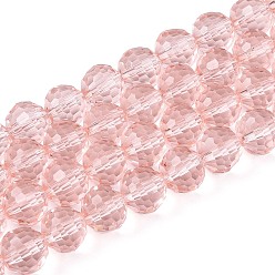 Розовый Прозрачные стеклянные бусины, граненый (96 граней), круглые, туманная роза, 8 мм, отверстие : 1 мм, около 68~70 шт / нитка, 20.47~21.06 дюйм (52~53.5 см)