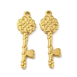 Real 18K Gold Plated Ion Plating(IP) 304 Stainless Steel Pendants, Flower Key Charm, Real 18K Gold Plated, 34x11x2.5mm, Hole: 2mm