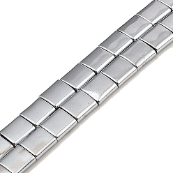 Silver Plated Electroplated Non-magnetic Synthetic Hematite Beads Strands, Square, 2-Hole, Silver Plated, 5x5x2mm, Hole: 0.8mm, about 74pcs/strand, 15.75 inch(40cm)