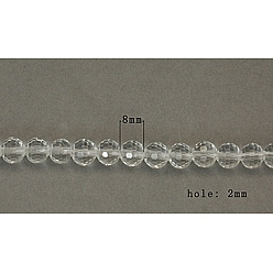Clear Imitation Crystal Glass Beads, Round, Crystal, Faceted, Size: about 8mm in diameter, hole: 2mm, about 72pcs/strand, 20.5 inch