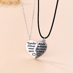 Black 2Pcs 2 Style Alloy Magnet Heart Matching Pendant Necklaces Set, Word Couple Necklaces for Valentine's Day, Black, 11.81~15.75 inch(30~40cm), 1Pc/style