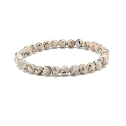 WhiteSmoke Natural Sesame Jasper/Kiwi Jasper Round Beaded Stretch Bracelet, Gemstone Jewelry for Women, WhiteSmoke, Beads: 6mm, Inner Diameter: 2-1/8 inch(5.5cm)