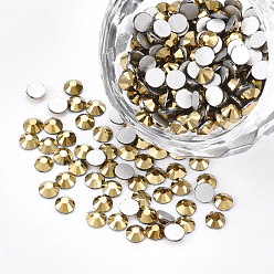 Aurum Glass Flat Back Rhinestone Cabochons, Back Plated, Faceted Half Round, Aurum, SS20, 4.6~4.8x2mm, about 1440pcs/bag