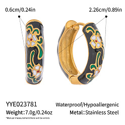 Черный 304 серьги-кольца из нержавеющей стали в форме цветка, с эмалью, реальный 18 k позолоченный, чёрные, 22.6x6 мм