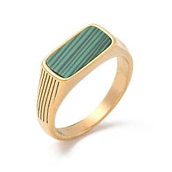 Малахит 316l перстни из натурального малахита из нержавеющей стали для женщин, прямоугольные, ионное покрытие (ip), размер США 7 (17.3 мм)