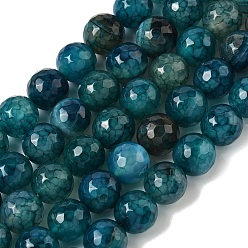 Морской Синий Нити бусин из натурального агата с прожилками дракона (окрашенные и нагретые), граненые, круглые, Marine Blue, 10 мм, отверстие : 1 мм, около 37 шт / нитка, 14.45''~14.57'' (36.7~37 см)