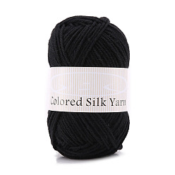 Black 4-Ply Milk Cotton Polyester Yarn for Tufting Gun Rugs, Amigurumi Yarn, Crochet Yarn, for Sweater Hat Socks Baby Blankets, Black, 2mm, about 92.96 Yards(85m)/Skein