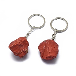 Red Jasper Natural Red Jasper Keychain, with Iron Chains and Alloy Key Rings, Nuggets, 89~97mm