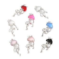 Mixed Color Resin Imitation Jelly Pendants, Jellyfish Charms with Rack Plating Platinum Plated Brass Findings, Cadmium Free & Lead Free, Long-Lasting Plated, Mixed Color, 45x21.5x9.5mm, Hole: 1.6mm