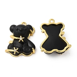 Black Opaque Resin Crystal Rhinestone Pendants, Bear Charms, with Rack Plating Real 18K Gold Plated Brass Findings, Long-Lasting Plated, Cadmium Free & Lead Free, Black, 23.5x20.5x9mm, Hole: 1.6mm